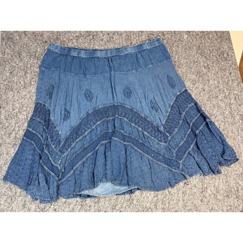Added Dimensions Catherines Blue Embroidered Tiered Skirt Plus Size 3XBoho Rayon